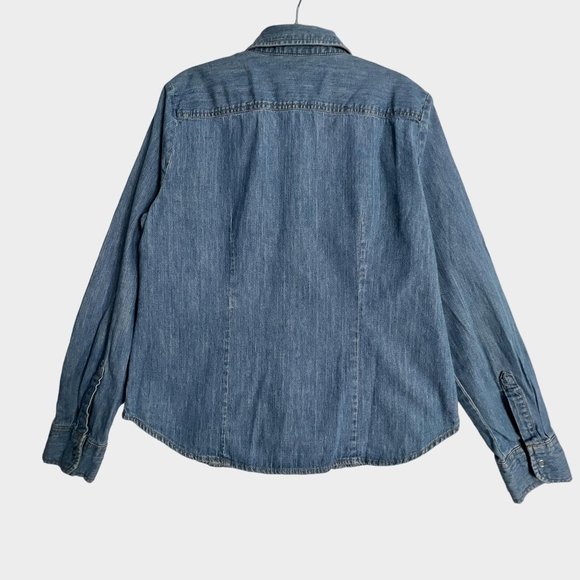Vintage Denim Blue Snap Front Shirt Long Sleeve Western Coastal Womens Large L - Picture 4 of 9